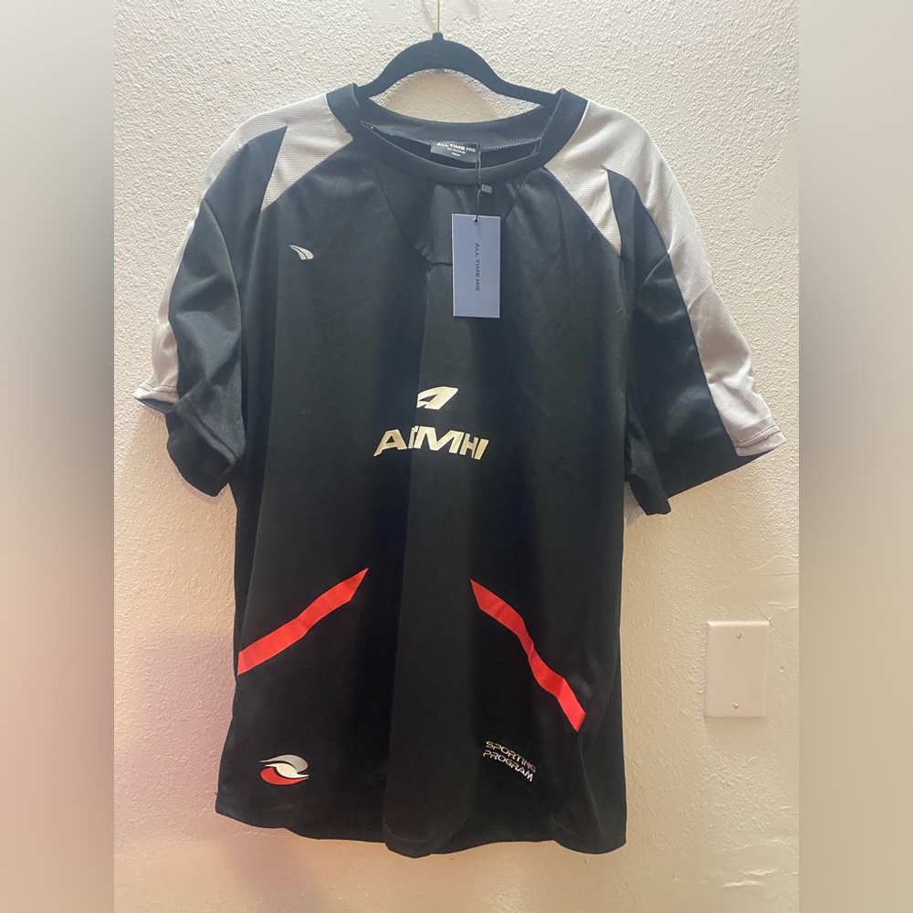 All Time Hie Soccer Jersey Unisex Black Gray Red Graphic Medium  Oversized